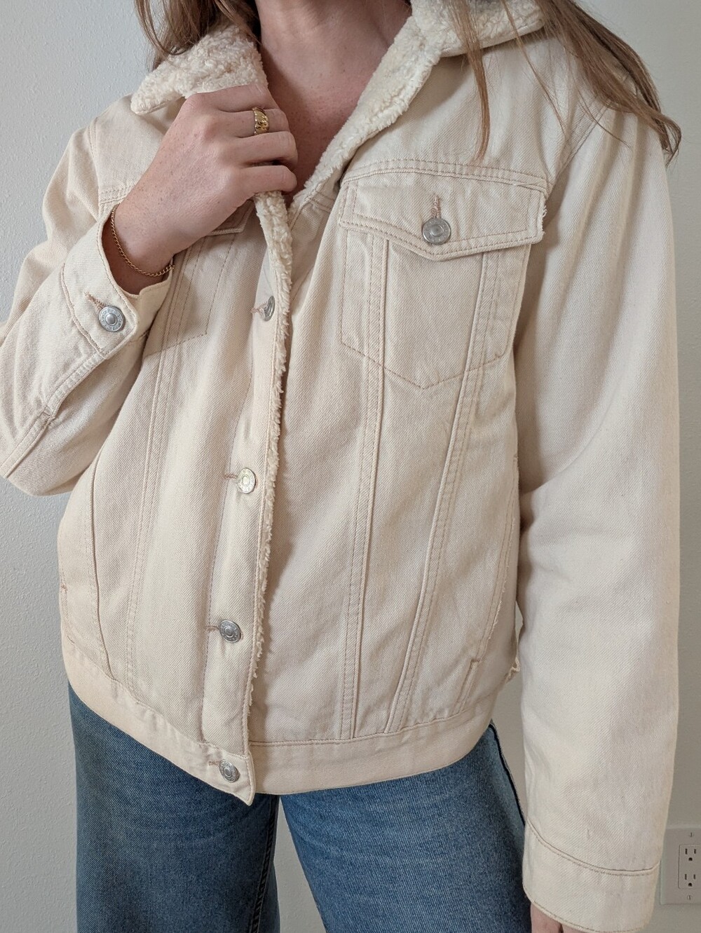 Topshop Moto Cream Sherpa Lined Jacket